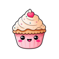 Cupcake süß Karikatur isoliert auf transparent Hintergrund, ai generiert, Digital Illustration. png