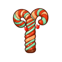 xmas candy cane isolated on transparent background, ai generated, digital illustration. png