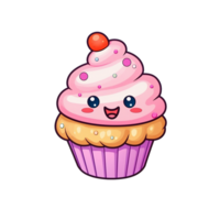 Cupcake süß Karikatur isoliert auf transparent Hintergrund, ai generiert, Digital Illustration. png