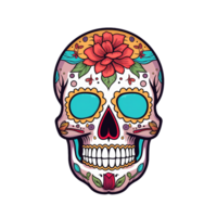 Hispanic heritage sugar skull marigold isolated on transparent background, ai generated, digital illustration png