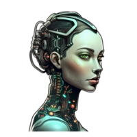 femmina cyborg, ritratto su trasparente sfondo, ai generato, digitale illustrazione. png