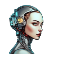 vrouw cyborg, portret Aan transparant achtergrond, ai gegenereerd, digitaal illustratie. png