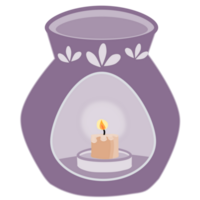 Purple aroma lamp and spa candle. PNG illustration.