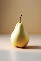 yellow pear sitting on top of a table. . photo