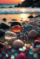 bunch of stones sitting on top of a beach. . photo