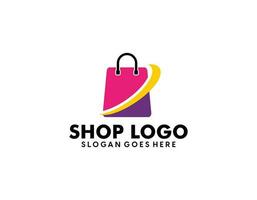 shop logo with bag icon for e commerce and store logo vector