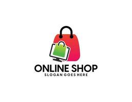 shop logo with bag icon for e commerce and store logo vector