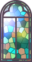 Gothic stained glass window. Church medieval arch. Catholic cathedral mosaic frame. Old architecture design png