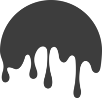 Melted drips round shape. Drop flow of black liquid. Sauce chocolate ink splashes png