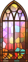 Gothic stained glass window. Church medieval arch. Catholic cathedral mosaic frame. Old architecture design png