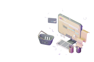 3d bureau de travail icône avec portable affaires en ligne vente concept ordinateur illustration png