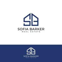 Sofia Barker real estate vector logo design. House and SB initials logotype. Letters S and B logo template.
