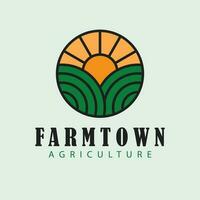 Farmtown agriculture vector logo design. Landscape view logotype. Organic and eco logo template.