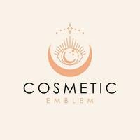 Cosmetics emblem vector logo design. Crescent and eye logotype. Moon logo template.