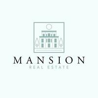 Mansion real estate vector logo design. Modern house and trees abstract logotype. Real estate company logo template.