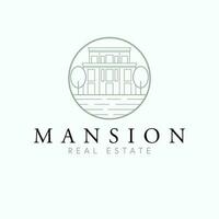 Mansion real estate vector logo design. Modern house and trees abstract logotype. Real estate company logo template.