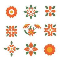 Simple flowers icons set. Geometric flowers isolated objects. Colorful design of abstract flowers. vector