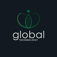 Global technology vector logo design. Heart symbol logotype. Tech logo template.