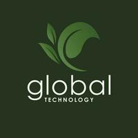 Global technology vector logo design. Leaf symbol logotype. Tech logo template with leaves.
