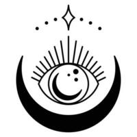 Bohemian crescent and eye vector icon design. Moon flat icon.