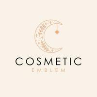 Cosmetics emblem vector logo design. Crescent and stars logotype. Bohemian logo template.