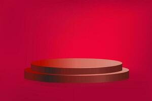 Red podium 3d product. Cylinder pedestal. Dark red minimal wall scene for cosmetics product display presentation. vector