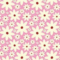 Creative vibrant playful quirky Retro floral pattern in 60s in bright juicy pink and beige colors vector