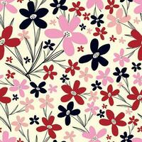 Stylized creative vibrant quirky expressive floral pattern in 60s in bright juicy colors vector