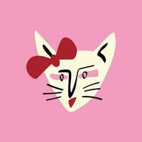 Funky kitty with a lovely face. Freaky comic cat face vector