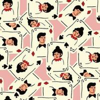 Bright vibrant pattern with Playing cards with Jack and Queen of Spades. vector