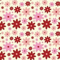 Stylized creative vibrant quirky Retro floral pattern in 60s in bright pink and red juicy colors vector