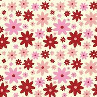 Stylized creative vibrant quirky Retro floral pattern in 60s in bright pink and red juicy colors vector