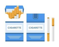 Set of cigarettes. An open and closed pack of cigarettes. Vector illustration.