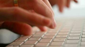 Caucasian Man Typing Computer Keyboard Close Up Video