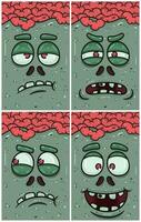 Bored, Suspecious, Jealous And Happy Expression of Zombie Face Character Cartoon. Wallpaper, Cover, Label and Packaging Design Set. vector