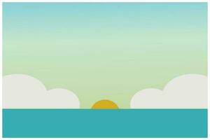 Sunrise over the sea with clouds in the sky, vector illustration. illustration of the sun rising between the clouds on a cool and sunny beach area. Beautiful ocean view
