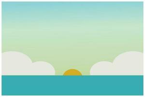 Sunrise over the sea with clouds in the sky, vector illustration. illustration of the sun rising between the clouds on a cool and sunny beach area. Beautiful ocean view