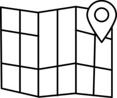 Black line art map location with pin. vector