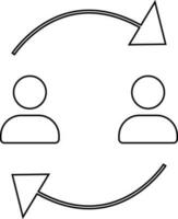 Character of two man rotating arrow in black line art. vector