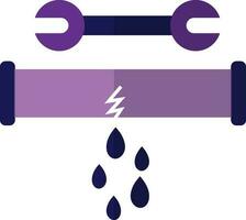 Purple broken pipe with wrench in flat style. vector