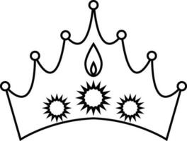 Black line art illustration of a crown in flat style. vector