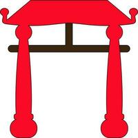 Red color with stroke of chinese gate icon in illustration. vector