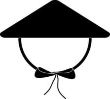 Silhoutte style of chinese hat icon with ribbon. vector