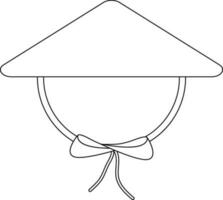 Stroke style of chinese hat icon with ribbon. vector