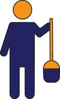 Character of man holding shovel. vector