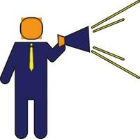 Character of faceless man holding megaphone. vector