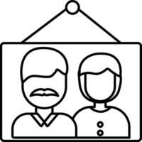 Line art of hanging photo frame in husband with wife. vector