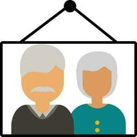 Hanging photo frame in faceless mustache husband with wife. vector