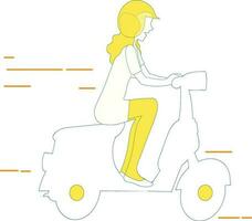 Character of girl riding on scooter. vector