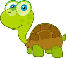 Cute animal character of turtle in green and brown color. vector